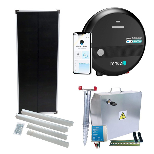 Premium sada solární ohradník - Kompletní bezpečnostní schránka + 5J LTE chytrý zdroj, panel 100 W
