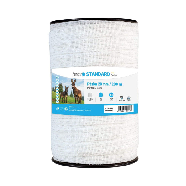 Ohradníková vodivá páska s šířkou 20 mm, bílá, délka 200 m