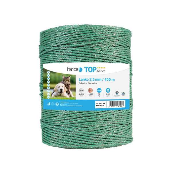 Lanko pro elektrický ohradník, průměr 2,5 mm, zelené, délka 400 m