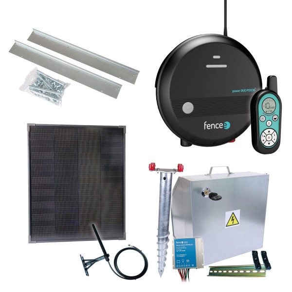 Premium sada solární ohradník - Kompletní bezpečnostní schránka + 3J RF chytrý zdroj, panel 40 W