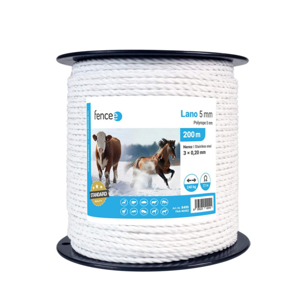 Lano pro elektrický ohradník, průměr 5 mm, bílé, délka 200 m