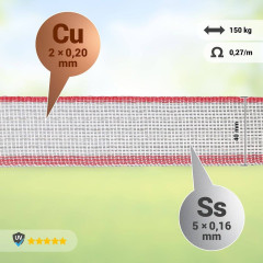 Páska pro elektrický ohradník, šířka 40 mm, bílo-červená, 200 m, 0,2 Ω/m