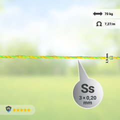 Lanko pro elektrický ohradník, průměr 2,5 mm, neon žluto-zelené, délka 200 m