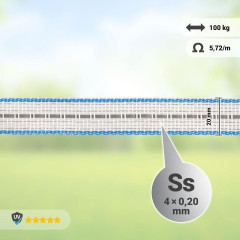 Reflexní páska pro elektrický ohradník, šířka 20 mm, bílo-modrá, délka 200 m