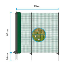 Univerzální zelená ohradníková síť, nevodivá FIX, délka 15 m, výška 90 cm