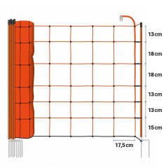 Oranžová vodivá síť STANDARD pro elektrický ohradník pro ovce, kozy, výška 90 cm, 50 m, dvojitý hrot