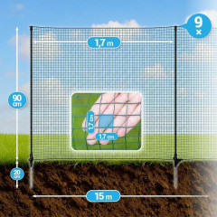 Univerzální zelená ohradníková síť, nevodivá FIX, délka 15 m, výška 90 cm