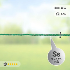 Lanko pro elektrický ohradník, průměr 2,5 mm, zelené, délka 100 m