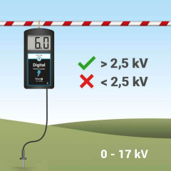Digitální zkoušečka se zemněním pro elektrický ohradník 17 kV