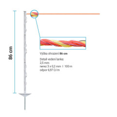 Set elektrického ohradníku pro psy, kočky, králíky - síťový zdroj - lanko 100 m