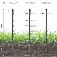 Sloupek plastový pro elektrický ohradník, délka 74 cm, 7 oček, zelený