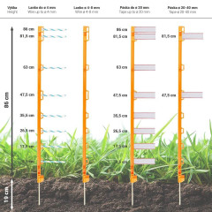 Sloupek plastový pro elektrický ohradník, délka 105 cm, 8 oček, oranžový