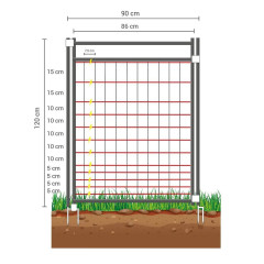 Vchodová branka k síti pro elektrický ohradník, výška 120 cm, šířka 86 cm, dvojitý hrot