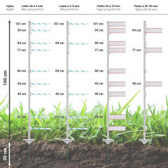 Plastový sloupek pro elektrický ohradník, délka 125 cm, 9 oček, bílá