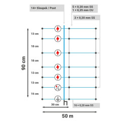 Modrá síť pro elektrický ohradník pro ovce, výška 90 cm, délka 50 m, dvojitý hrot