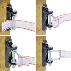 Rohový izolátor s kovovým šroubem a úchyty pro pásku elektrického ohradníku do 40 mm - 4 ks