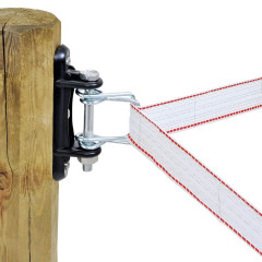 Rohový izolátor s kovovým šroubem a úchyty pro pásku elektrického ohradníku do 40 mm - 4 ks