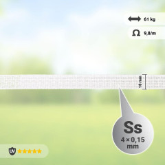 Páska pro elektrický ohradník, šířka 10 mm, bílá, délka 200 m