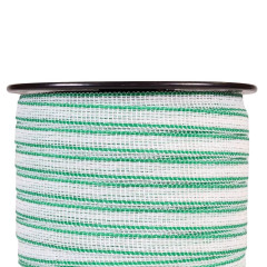 Páska pro elektrický ohradník 12,5 mm, bílo-zelená, 200 m, 0,5 Ω/m