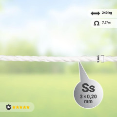 Lano pro elektrický ohradník, průměr 5 mm, bílé, délka 200 m