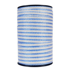Páska PVC pro elektrický ohradník, šířka 12 mm, bílo-modrá, 200 m, 0,017 Ω/m